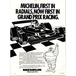 1979 Michelin Tiress Jody Scheckter Ferrari Grad Prix Vintage Print Ad Wall Art
